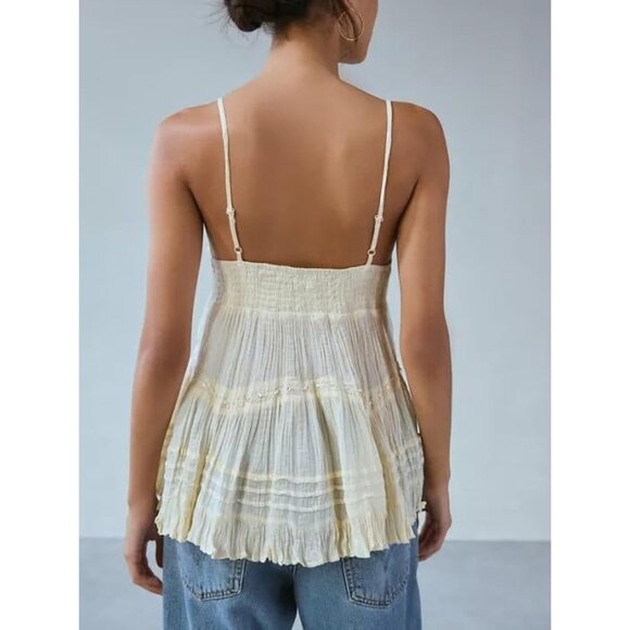 Women Babydoll Tank Top Spaghetti Strap V Neck Ruffle Peplum Summer Cute - Picture 3 of 5